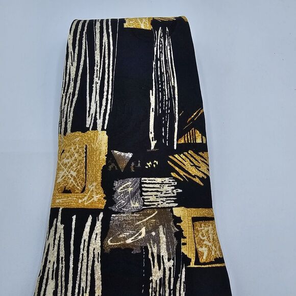 Mens Necktie Villa Bugatti multicolor geometric 100% silk, Black Gold 57 By 4In - Picture 5 of 7